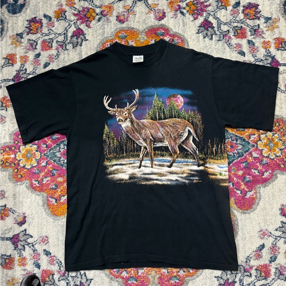 Vintage 90s Hazelwood T-Shirt Deer Nature Single Stitch Wrap Around size XL